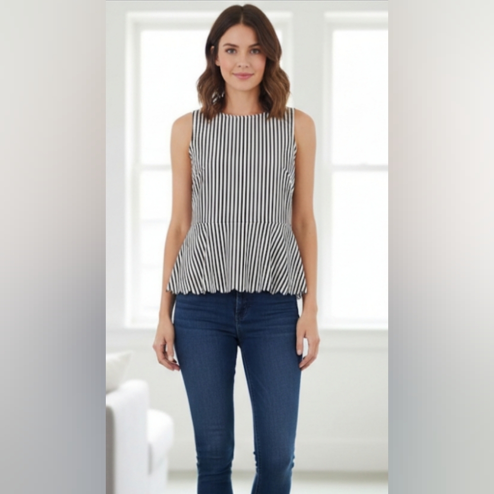 Banana Republic Striped Peplum Blouse With Distressed Scalloped Edge Size 4